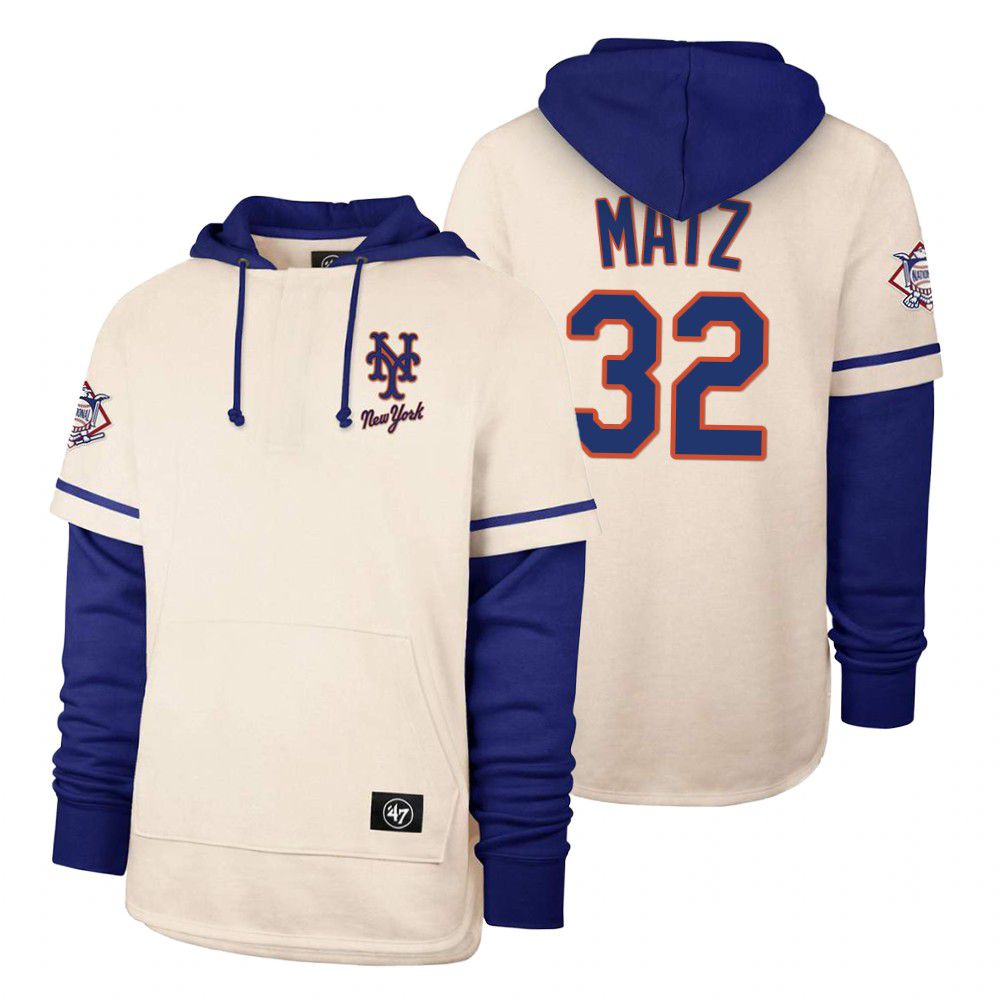 Men New York Mets #32 Matz Cream 2021 Pullover Hoodie MLB Jersey